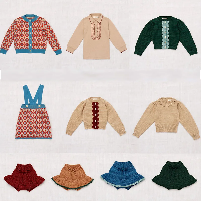

Misha and Puff Kids Girls Vintage Knit Sweaters Beautiful Child Winter Tops Little Girl Fasion Sweaters and Skirts Misha Puff