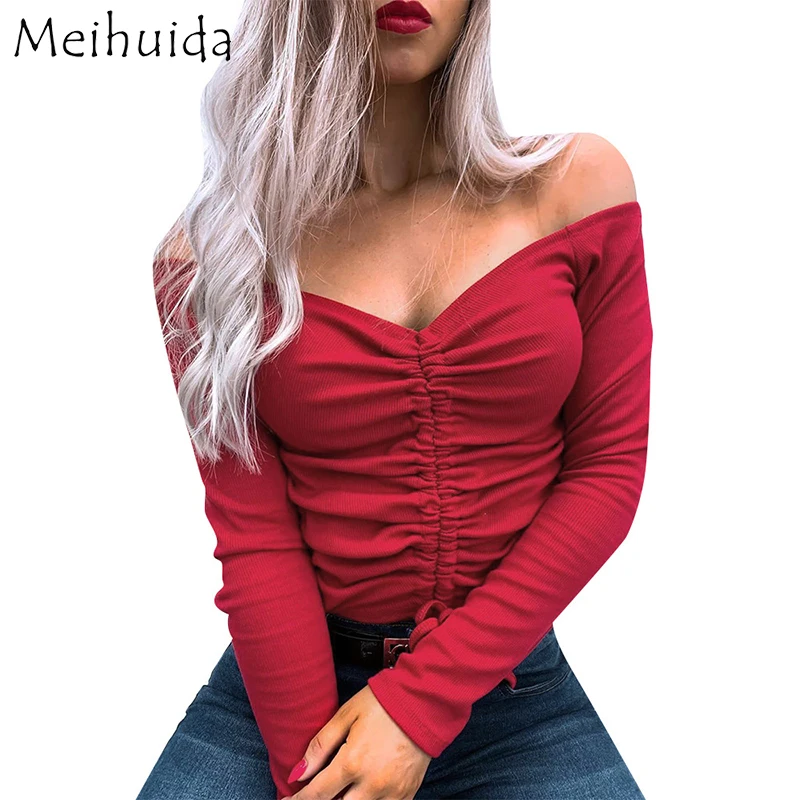 Женская футболка с длинным рукавом открытыми плечами|Футболки| |