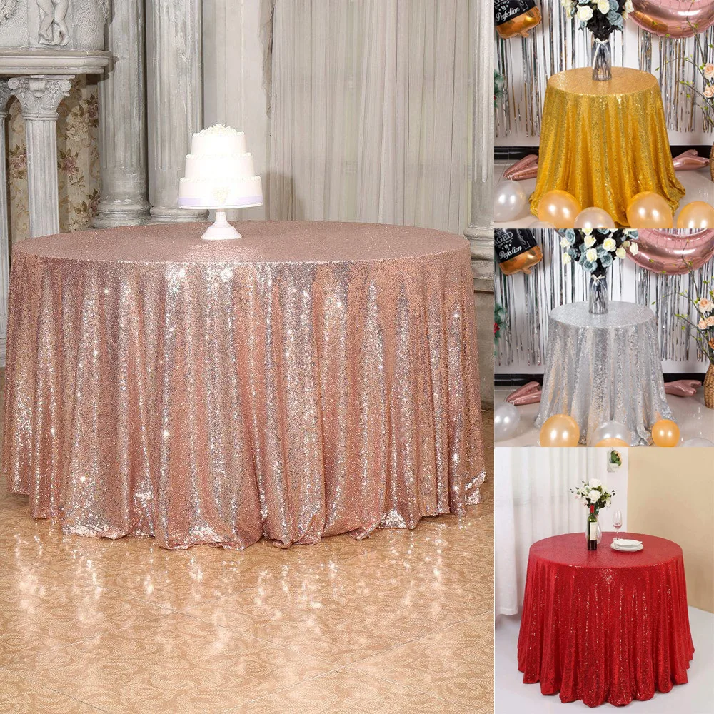 

Sequins Fiber Tablecloth Wedding Party Banquet Decoration Tableskirts Reusable Oilproof Glitter Shimmering Table Cover Table Mat