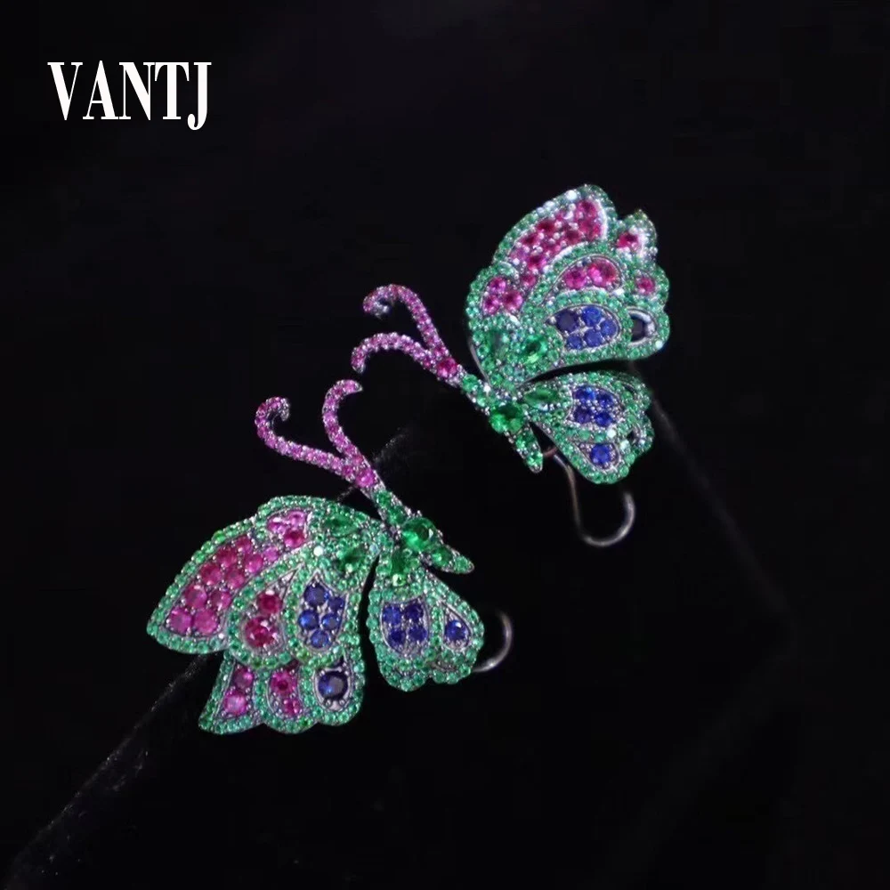 

Vantj Colorful Created Gemstone Butterfly Earring Sterling 925 Silver Emerald Ruby for Women Lady Fine Jewelry Gift Wholesale