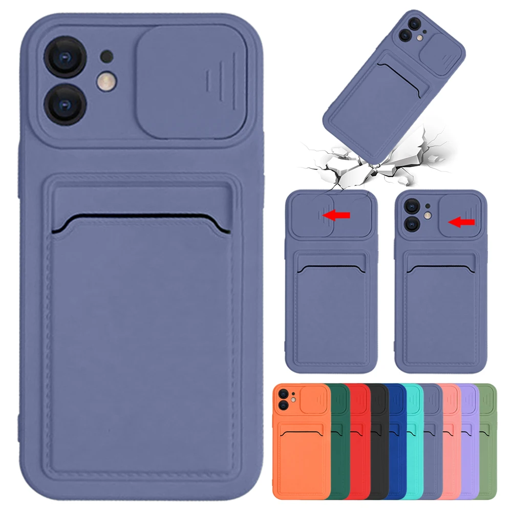 

For Apple iPhone 11 Pro Max 12 Pro Max XS XR X 8+ 7 Silicone Case Luxury Wallet Card Holder Slim Camera Lens Protection Cover