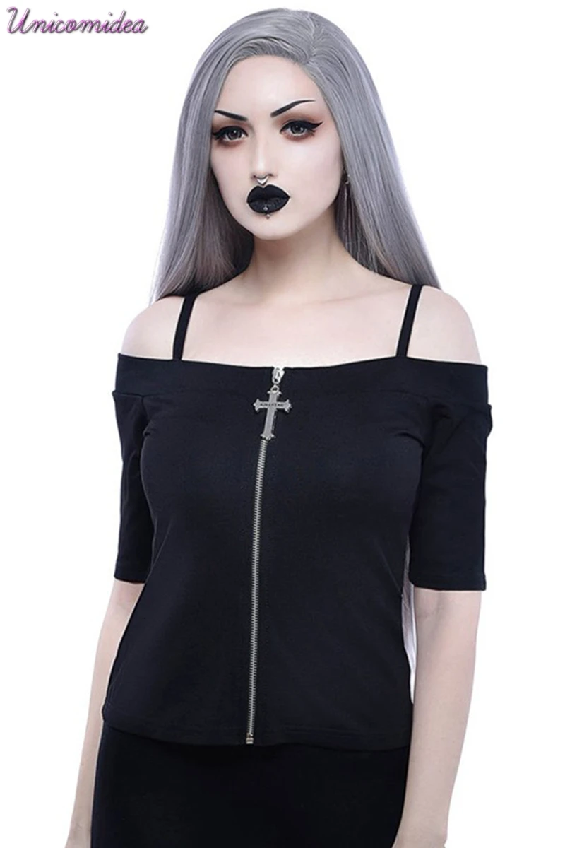 Женские футболки повседневные панк готический летние тонкие с вырезом