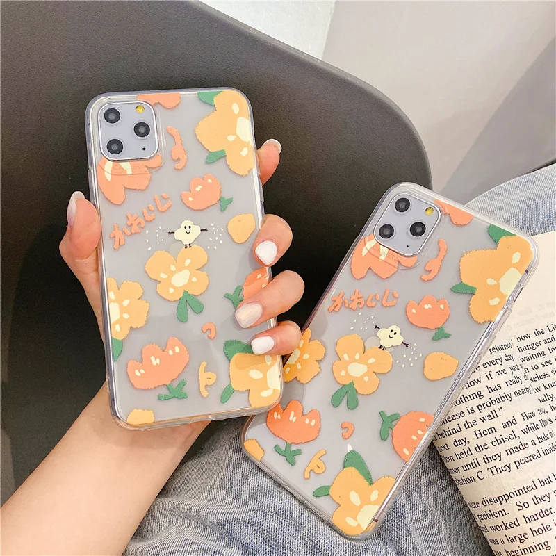 Abstract transparent flower case for iPhone 7 8 Plus 11 Pro soft tpu cover xs max xr x clear silicone art phone cases |