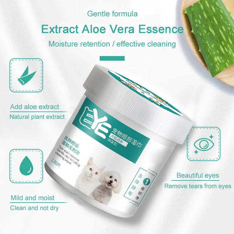 

High 1 Box 130 Count Pet Cat Dog Wet Wipes Eye/Ear Stain Cleaning Portable Wet Towels Supplies UEJ