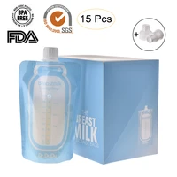 15 pieces 200ml breast pump twist cap breast milk storage bag pouch fresh saver with wide conventional caliber adapters