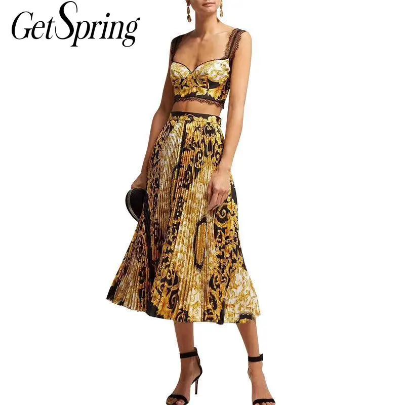 GetSpring женские комплекты винтажная юбка короткий пикантный жилет с высокой талией