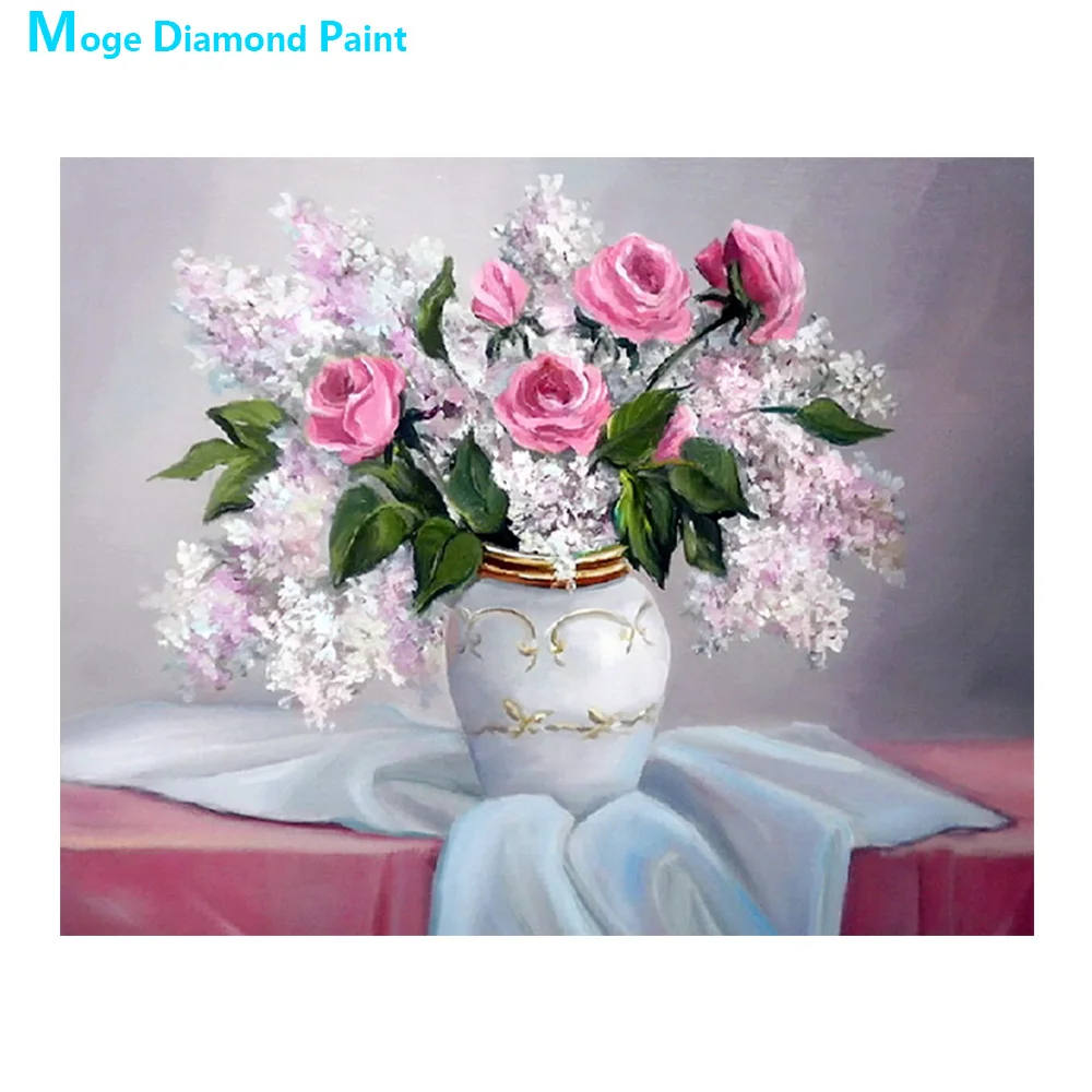 

Розовая Роза Ваза Алмазная картина круглая полная дрель Nouveaute DIY мозаика вышивка 5D Вышивка крестиком цветочный узор