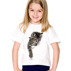 Новинка 2020, модная летняя милая детская брендовая одежда для детей, футболки для девочек с коротким рукавом и 3d рисунком кошки, топы, детская одежда, ZKP716