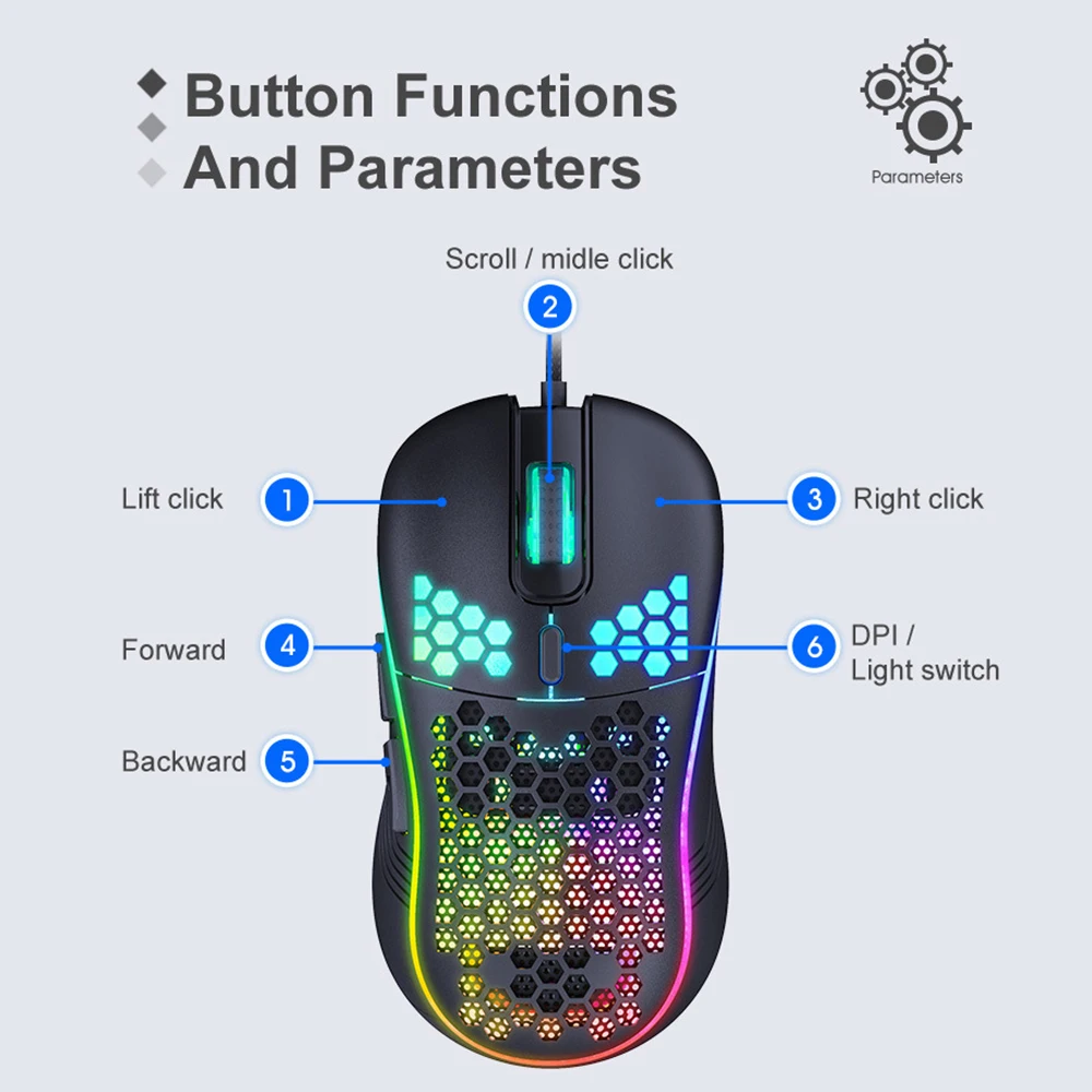 

iMice T98 RGB Gaming Mouse 7200DPI Honeycomb Shell Ergonomic Mice with Ultra Weave Cable USB Wired Mouse For Computer Gamer PC