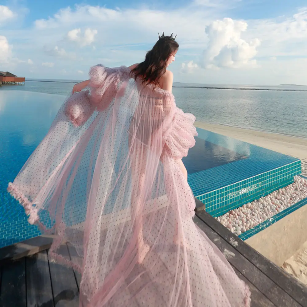 

Seaside Vacation Beach Dress Pink Blouse Fairy Mesh Dress Photo Clothes Cardigan Super Fairy