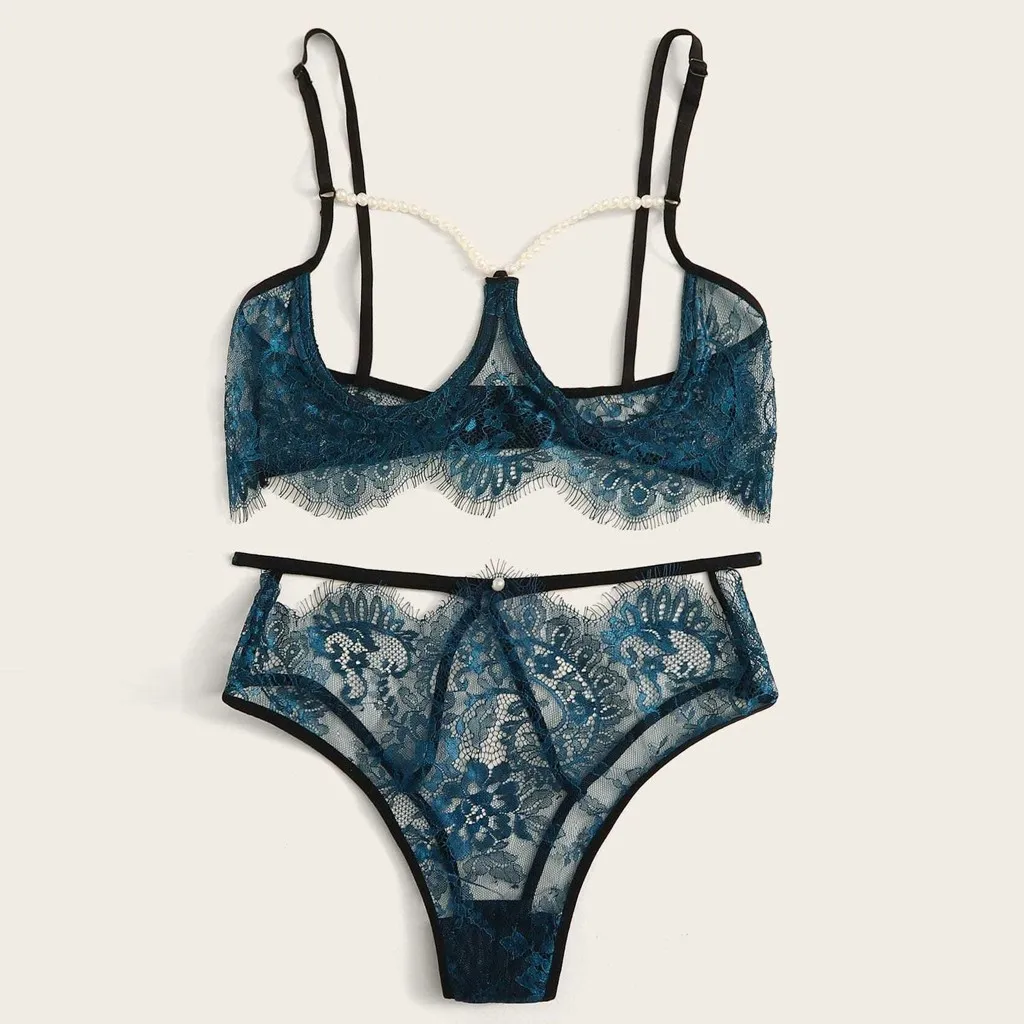 Нижнее белье кружевной бюстгальтер с вырезами и трусики французское Сексуальное
