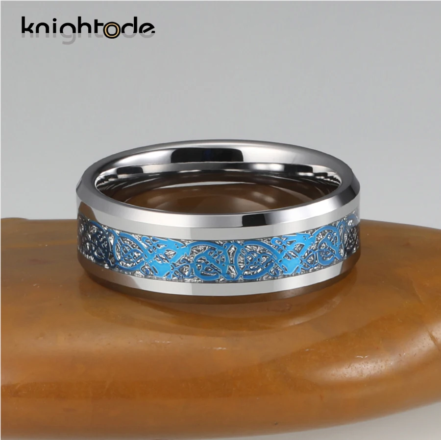 8 мм кольца дракона для мужчин и женщин вольфрам карбида обручальное кольцо синий