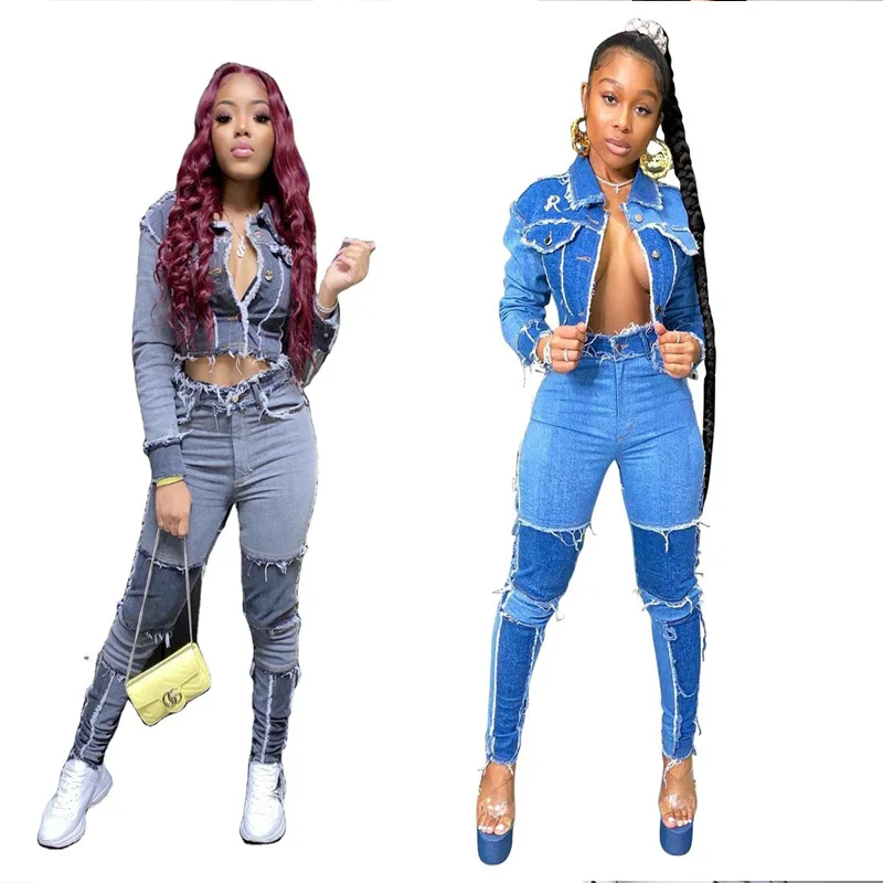 

Trendy Fashion Stitching Wear-resistant Applique High Waist Skinny Flared Women's Denim Trousers