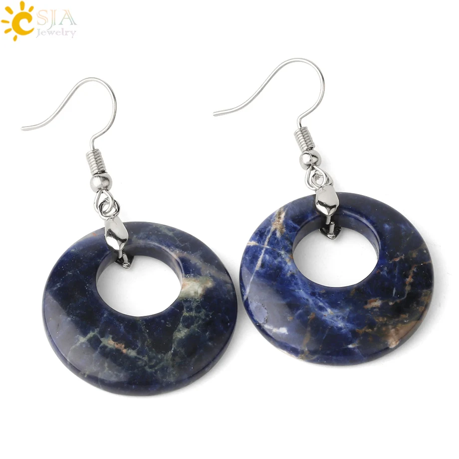 Sodalite CSJA, 19 цветов, этнические, натуральный оникс, кристалл, камень, Женские Ювелирные серьги, полые, Круглый тигровый глаз, подвеска и серьги-подвески E499 - Окраска металла: Sodalite