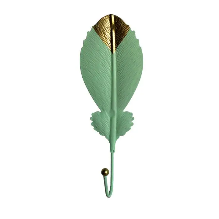 

Modern Gold Wall Leaf Rack Home Storage Iron Hook Wall Decorative Hooks Key Coat Holder Racks Gold Iron Rack Green Leaf Wall