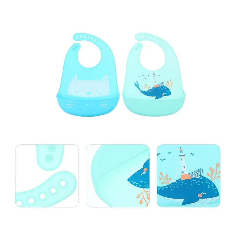 

2pcs Silicone Baby Feeding Bibs Waterproof Wide Food Crumb Catcher Pocket Bibs