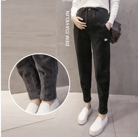 Зимние утолщенные теплые бархатные брюки для беременных женские Одежда