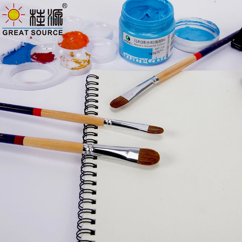 Oil Painting Brush Acrylic Painting Brush 7#-12# Gouache Brush Weasel Hair Wood Stick(30pcs)