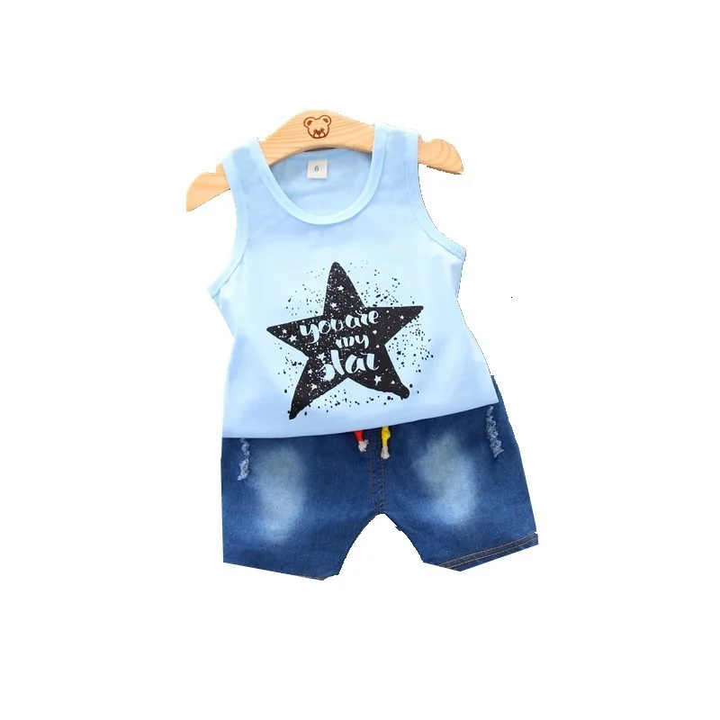 

Summer Children Fashion Clothes Kids Boys Girl Letter Pentagram Vest Shorts 2Pcs/sets Baby Infant Coat Toddler Casual Sportswear
