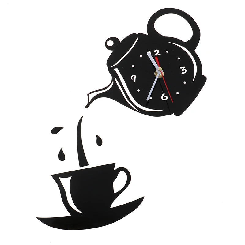 

New Creative DIY Acrylic Coffee Cup Teapot 3D Wall Clock Decorative Kitchen Wall Clocks Living Room Dining Room Home Decor Clock