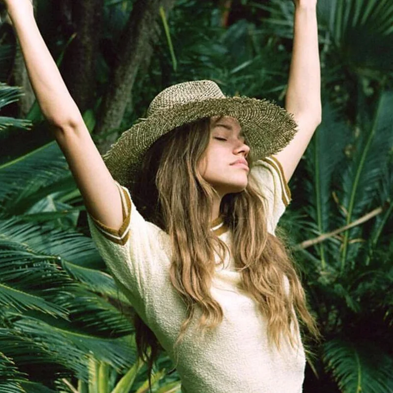 

New Women Natural Sun Hat Breathable Straw Hats Summer Wide Brim Beach Hat Fashion Jazz Straw Hat