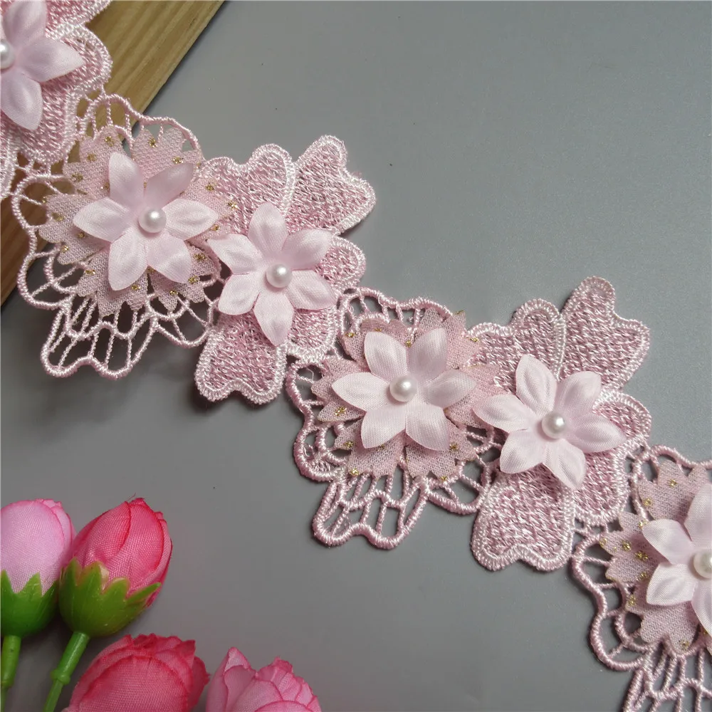 5/10x розовые жемчужные цветы кружевная отделка вязаная Свадебная растворимая