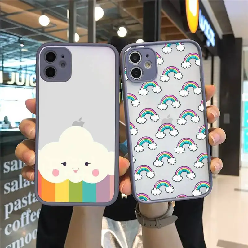 

Cartoon rainbow cloud cute Phone Case Matte Transparent for iPhone 7 8 11 12 s mini pro X XS XR MAX Plus cover funda