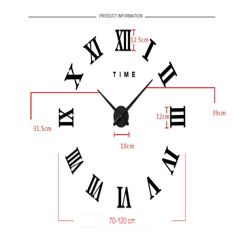 15 мм акриловые настенные часы с римскими цифрами Diy индивидуальные креативные