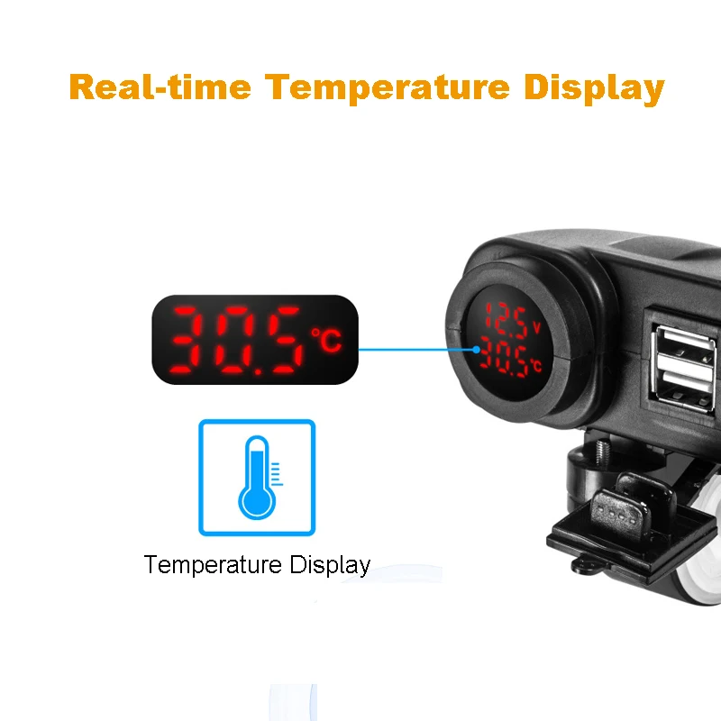 

Зарядное устройство для телефона мотоцикла с цифровым дисплеем, двойное зарядное устройство USB для мотоцикла, вольтметр, термометр для сото...