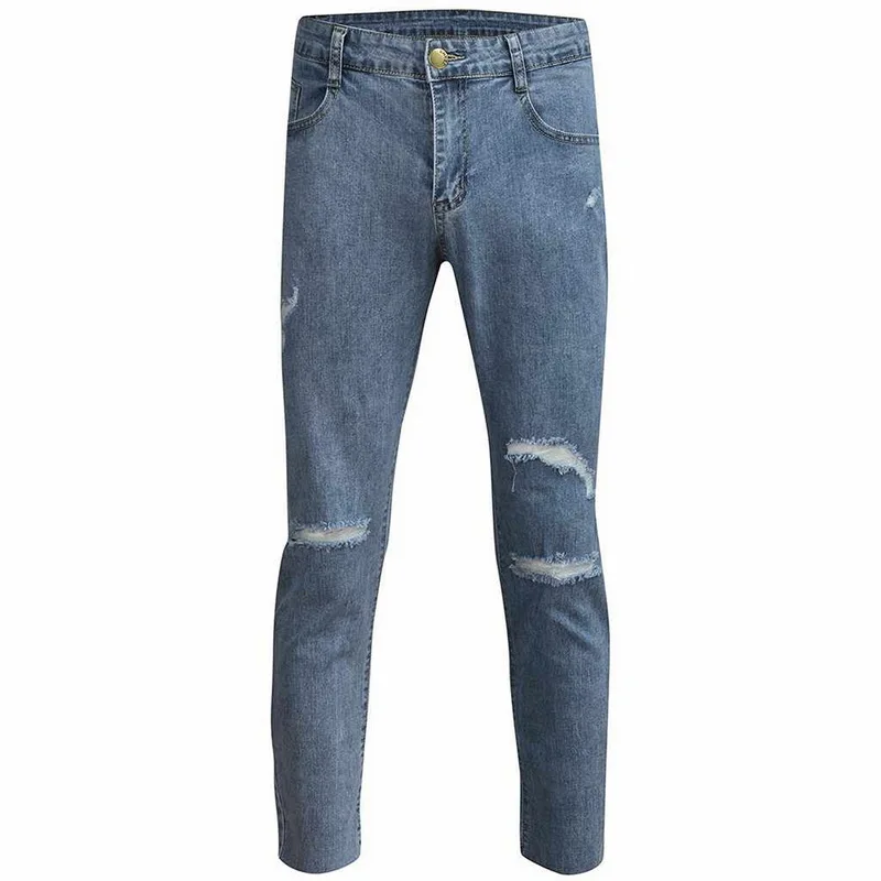 Джинсы Vogue мужские рваные в байкерском стиле прямые зауженные брюки-султанки из