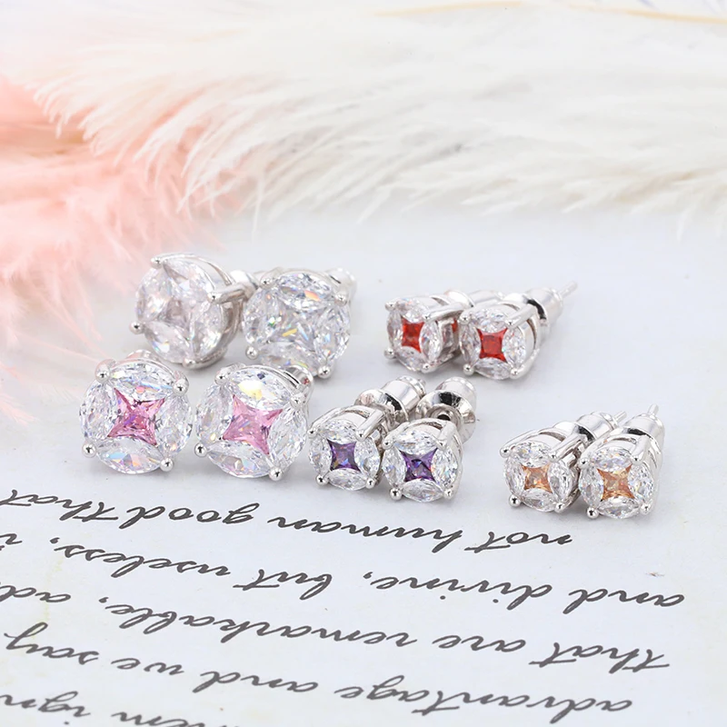 Женские серьги гвоздики из серебра 925 пробы с фианитами|Серьги-гвоздики| |