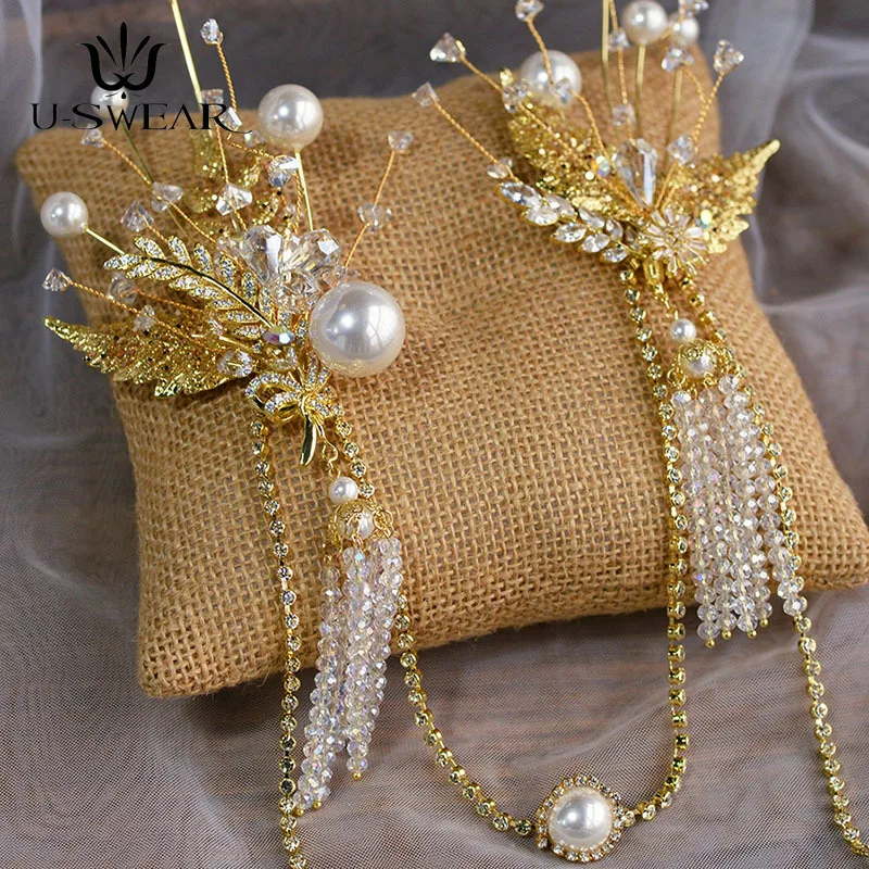 Роскошная золотая заколка для волос ручной работы из сплава циркония повязка на