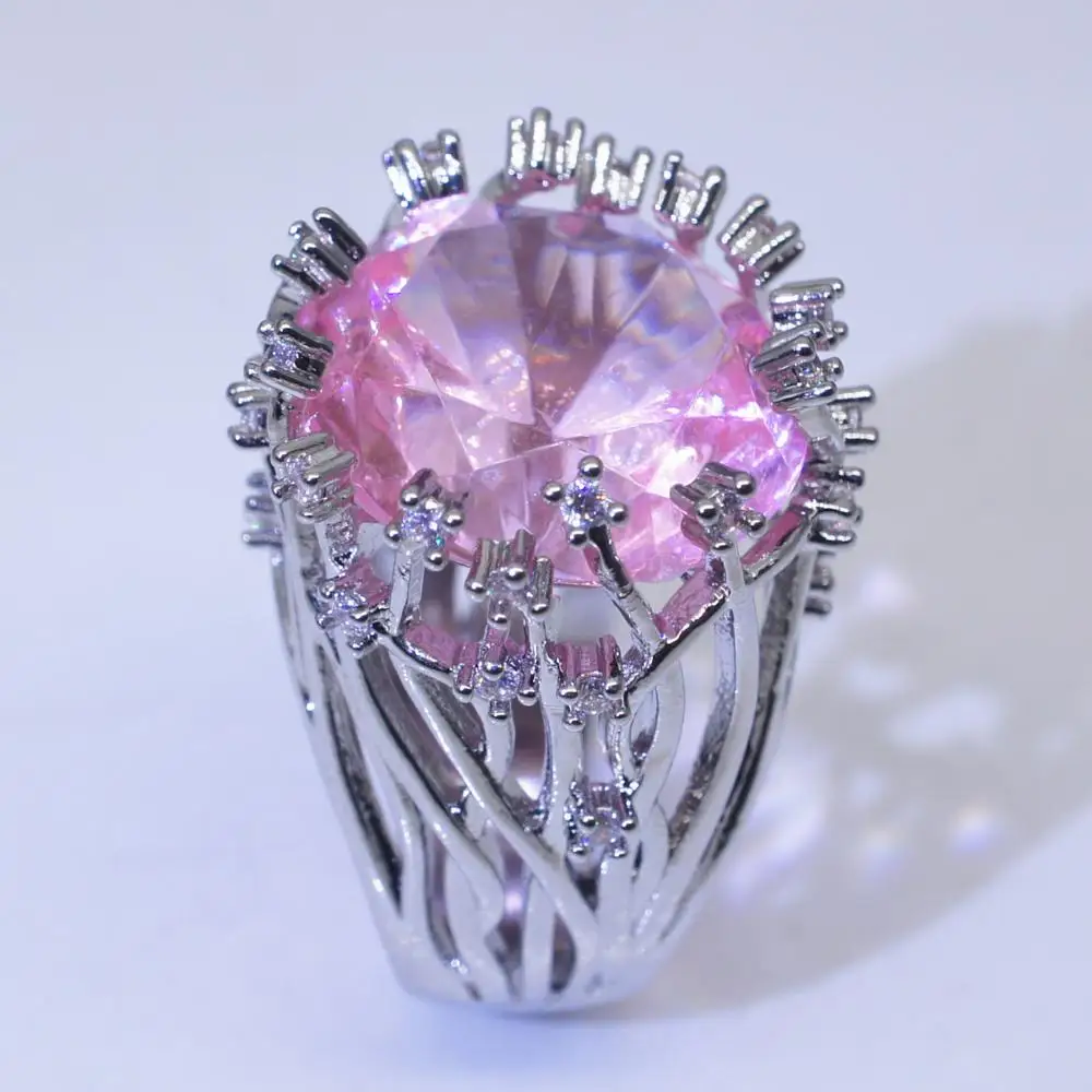 

Foydjew Hot Sale New Style Big Pink Crystal Rings For Women Creative Exaggerated Tree Branch-shaped Inlaid Diamond Ring