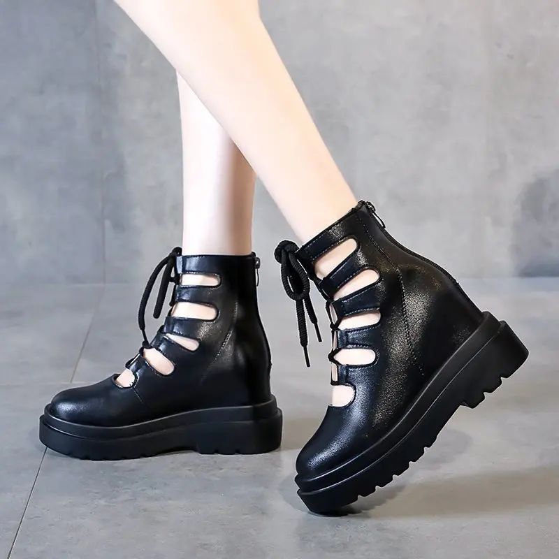

2020 spring and summer new casual thick-soled increased breathable boots hollow single shoes Martin boots female trend X409
