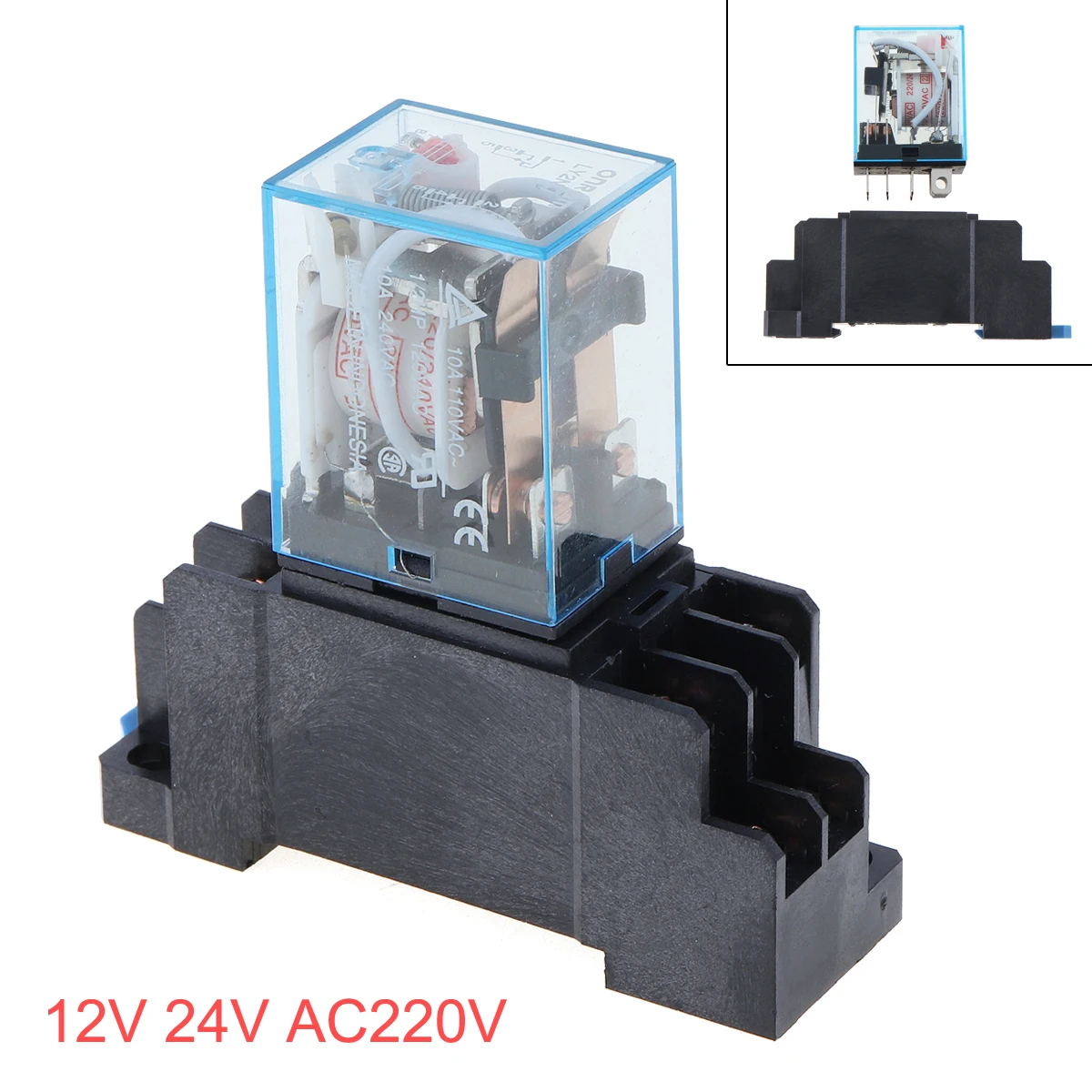 

1 Set 75 x 23 x 65mm AC220V Plastic + Metal Black Coil Power Relay with Socket Base DPDT LY2NJ LY2N-J suitable for Car