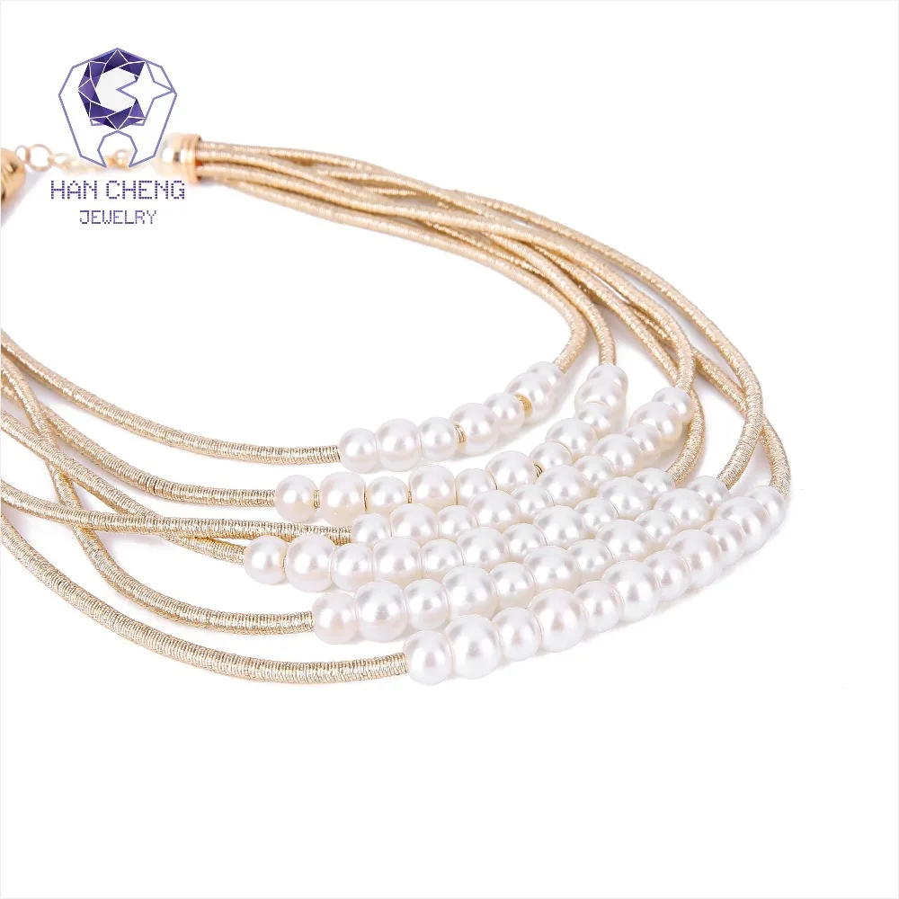 HanCheng Новая мода Золотая веревка многослойное бисерное жемчужное колье ожерелье
