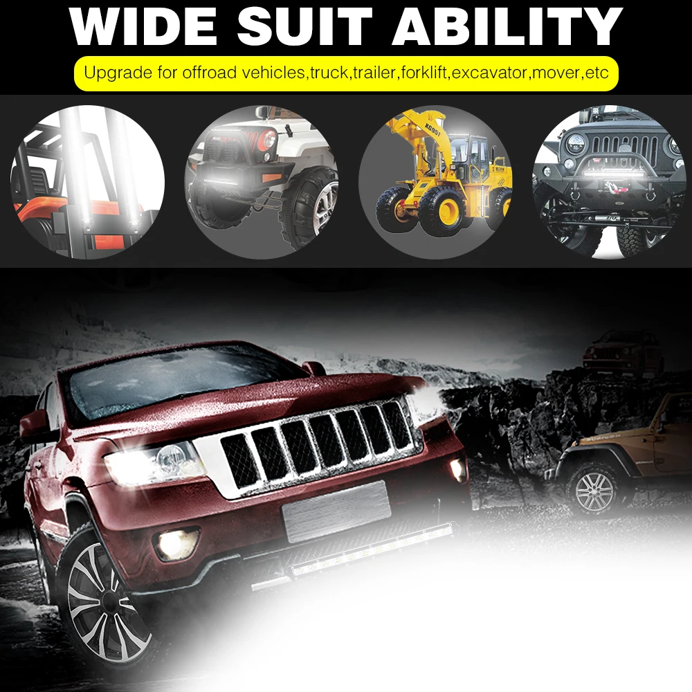 

2Pcs Offroad Car Single Row 13" 13inch Slim LED Light Bar For Jeep SUV Pickup 4X4 Truck Hood Bumper LED Bar Fog Driving Lamp