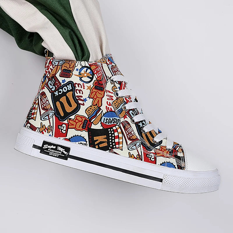Fashion Sneakers Men Canvas Shoes Breathable Cool Street Graffiti Shoes Lovers Comfortable Shoes Flats Casual Vulcanized Shoes