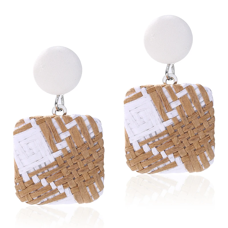 Женские плетеные деревянные серьги ручной работы длинные висячие из ротанга с