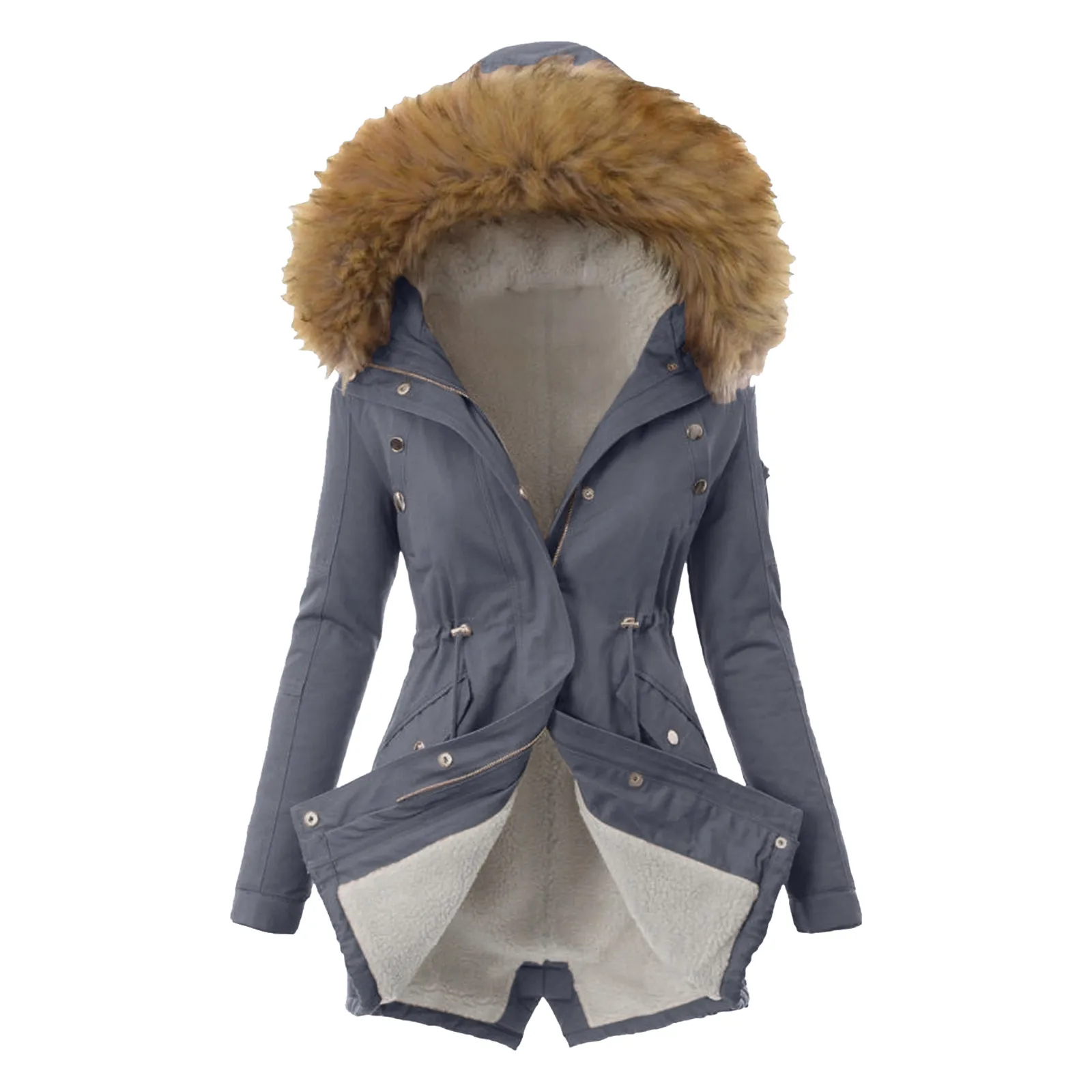 

Women Warm Coat Fashion New Streetwear Jacket Outwear Fur' Lined Trench Winter Hooded Thick Keep warm Overcoat chaqueta mujer