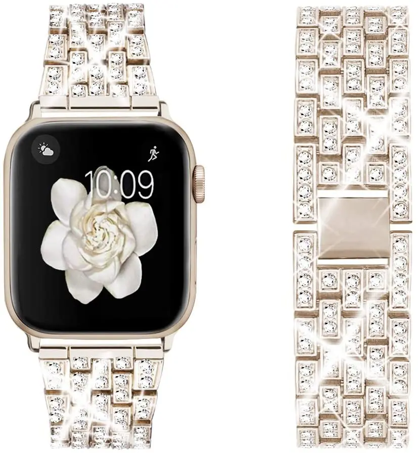 

Ремешок из нержавеющей стали для Apple Watch 6 Band 44 мм 40 мм, женский браслет с бриллиантами для Iwatch Serice 5 4 3, 38 мм 42 мм 2