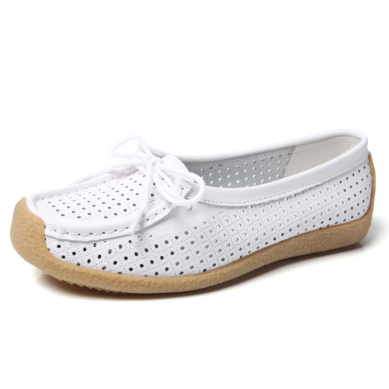 2019 Summer Women Flat Shoes Woman Genuine Leather Ladies Cutout Loafers Lace Up Ballet Flats Oxford Boat | Обувь