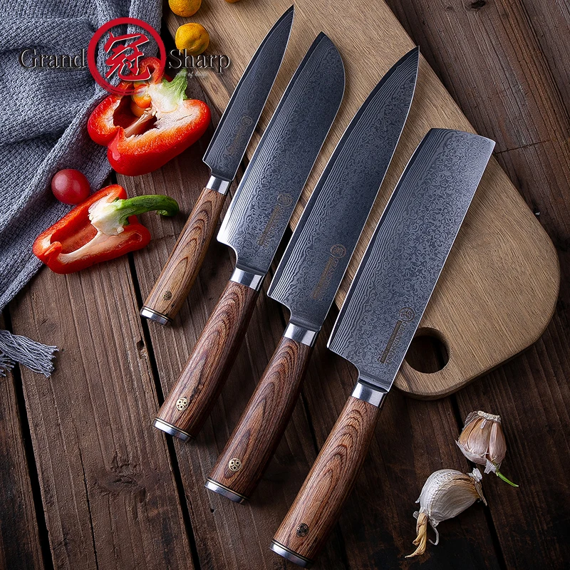 Grandsharp 4 шт. Φ 67 слоев vg10 японские кухонные ножи из дамасской стали шеф повара