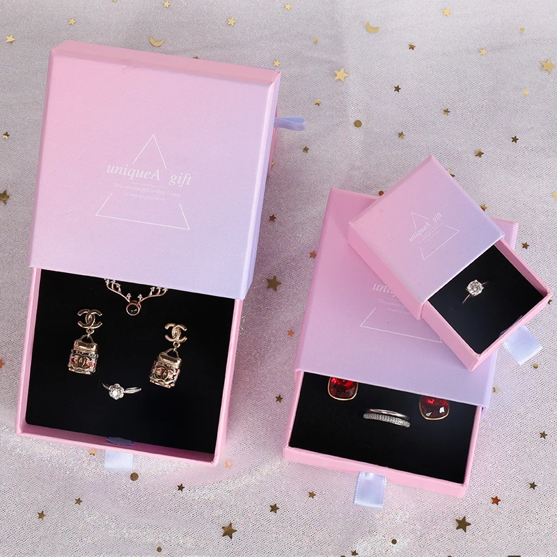 

6pcs Cardboard Drawer Jewelry Boxes Set Gifts Present Storage Display Box for Necklaces Bracelets Earrings Rings Necklace Square