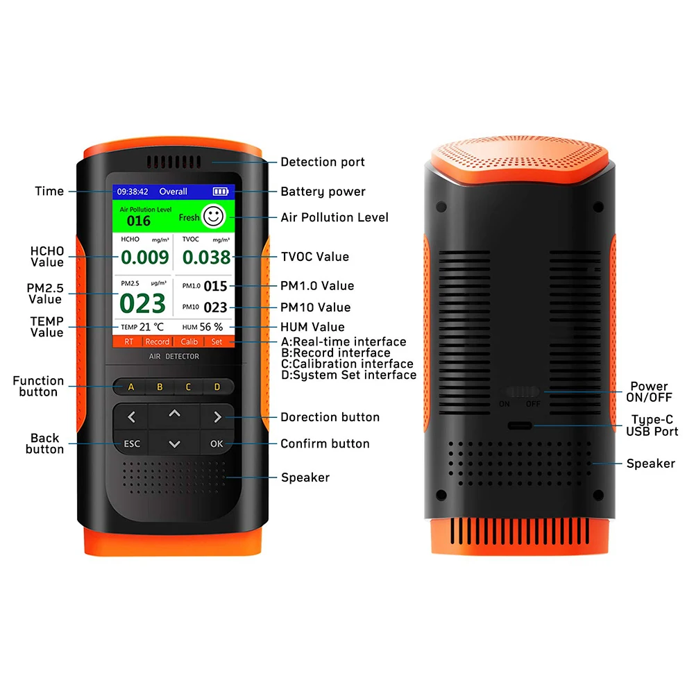 

Контроль качества воздуха PM2.5 формальдегид CO2 детектор TVOC загрязненного воздуха внутри помещений метр тестер Температура данных влажности ...