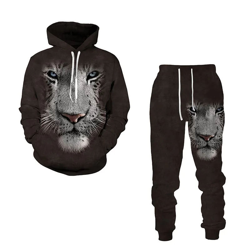 

2021 Fashion Fall Winter Men's 3d Printed Hoodie + Trousers 2-piece Suit Men's Sports Suit Men's Animal 3d Printed Hoodie