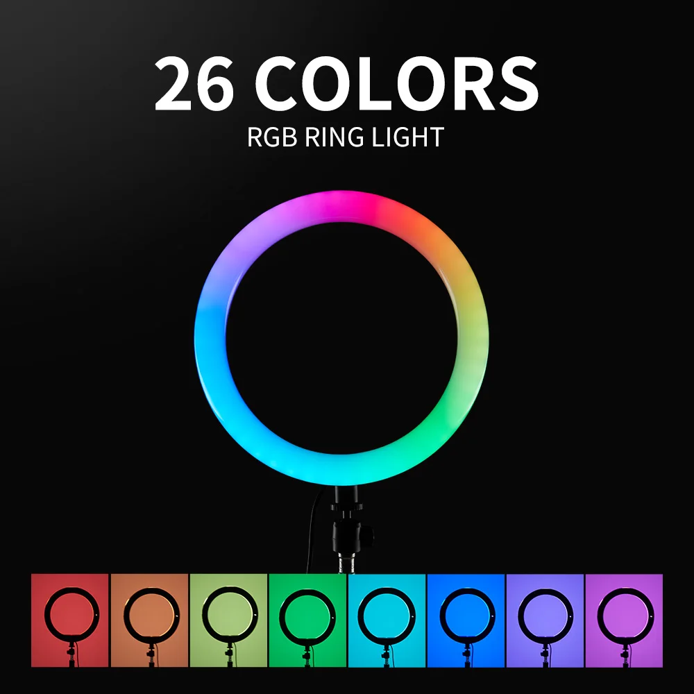 BEIYANG 10 дюймов RGB кольцевой светильник фотография светодиодное видео со штативом &