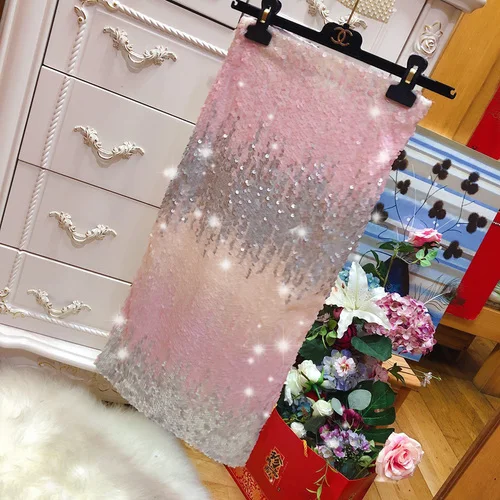skirt Новая женская розовая юбка с блестками и градиентом, облегающая бедра, с бретельками, женские сексуальные топы с высокой талией, Яркая блестящая юбка средней длины - Цвет: skirt