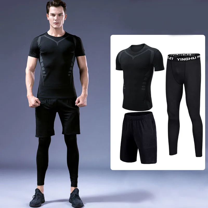 

MMA Rashguard Set Men Sports Suit Compression Tshirt Muay Thai Shorts Quick Dry Running Jogging Pants Trained Tracksuit 3Pce/Set