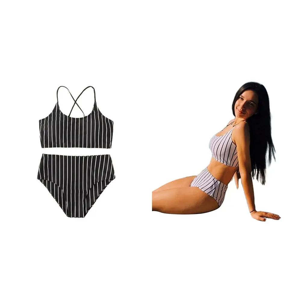 

Women'S Fashion Split Striped Swimsuit Backless Sleeveless Swimsuit Women & Girls Swimwear Swimdress